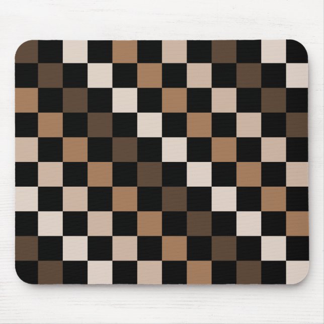 Brown Black Chequered Gingham Pattern Mouse Mat (Front)