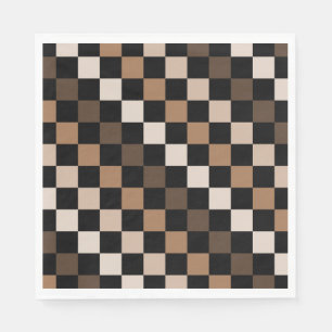 Brown Black Chequered Gingham Pattern Napkin