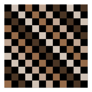 Brown Black Chequered Gingham Pattern Poster