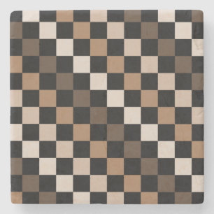 Brown Black Chequered Gingham Pattern Stone Coaster