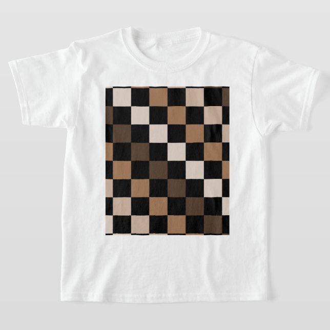Brown Black Chequered Gingham Pattern T-Shirt (Laydown)