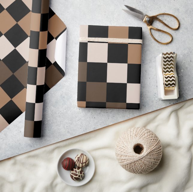 Brown Black Chequered Gingham Pattern Wrapping Paper (Crafts)