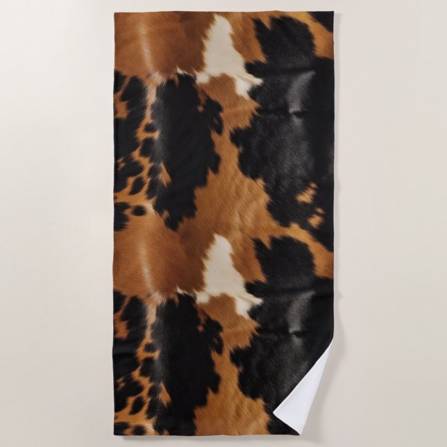 Brown Black Cowhide Beach Towel (Front)