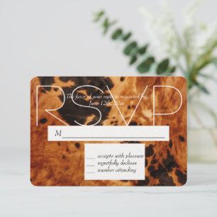 Brown Black Cowhide Cowboy Cowgirl Wedding RSVP Card