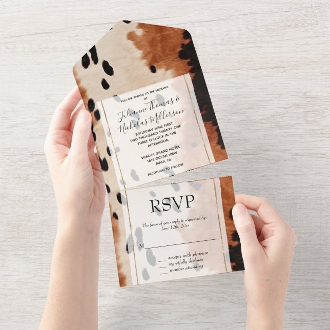 Brown Black Cream Cowhide All In One Invitation (Tearaway)