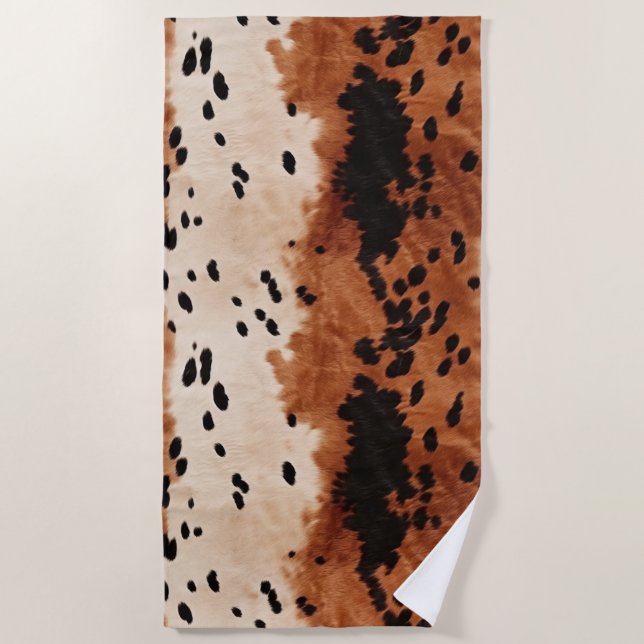Brown Black Cream Cowhide Beach Towel (Front)