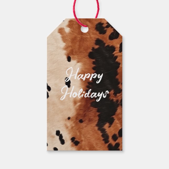 Brown Black Cream Cowhide Gift Tags (Front)