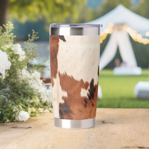 Brown Black Cream Cowhide Insulated Tumbler