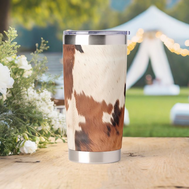 Brown Black Cream Cowhide Insulated Tumbler (Wedding)