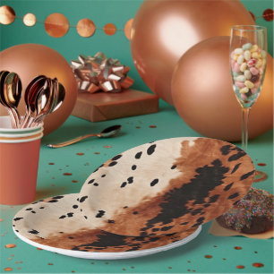 Brown Black Cream Cowhide Paper Plate