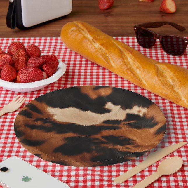 Brown Black Cream Cowhide Paper Plate (Picnic)