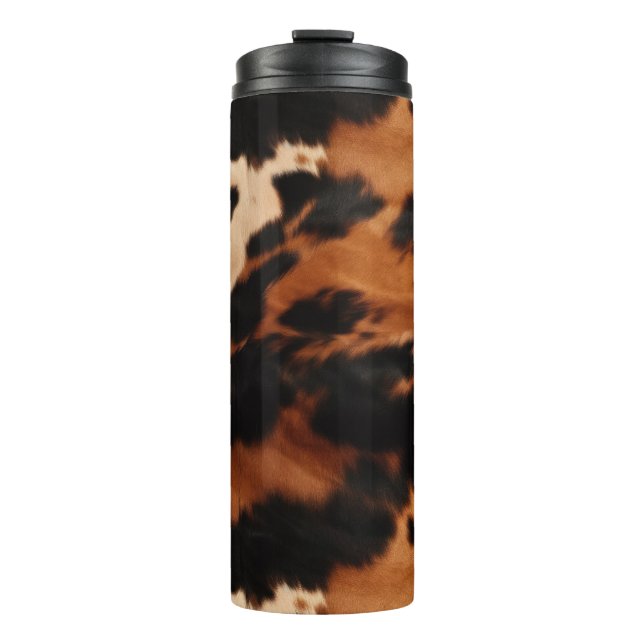 Brown Black Cream Faux Cow Print Thermal Tumbler (Front)