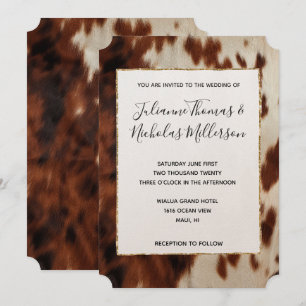 Brown Black Cream Southwest Cowhide Wedding Invitation