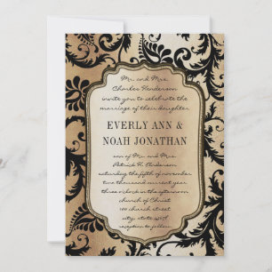 Brown Black Damask Ice Metallic Wedding Invitation