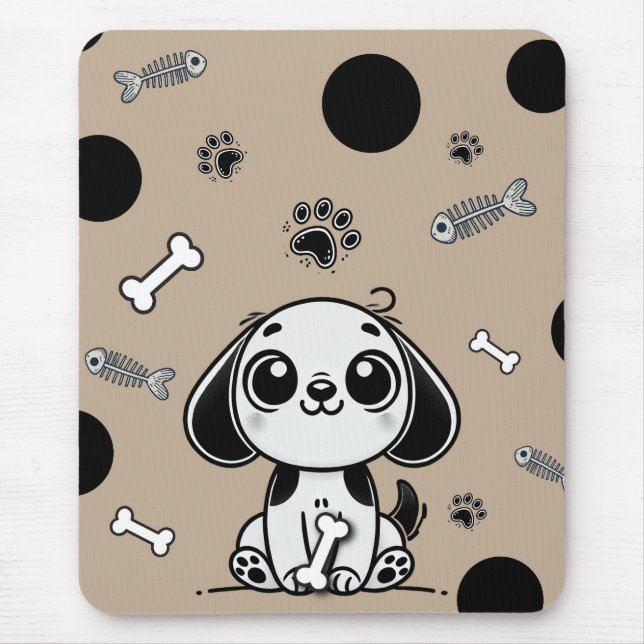 Brown & Black Fish Bones Puppy Dog Cute Office Mouse Mat (Front)