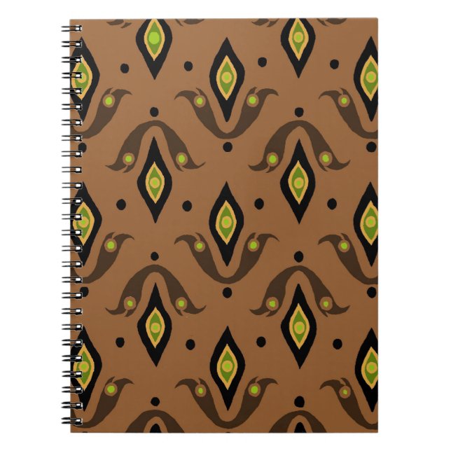Brown,  Black, Fleur-de-lys Spiral Notebook (Front)