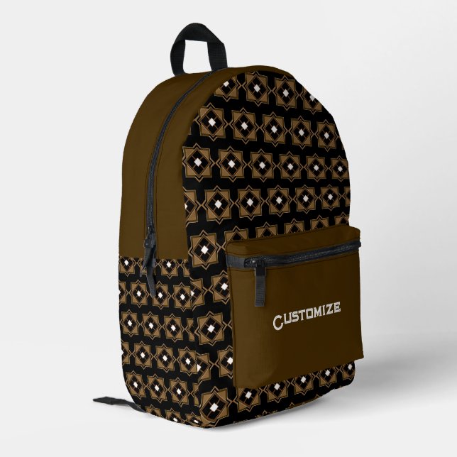 Brown & Black Geometric Print Cut Sew Backpack (Back Corner Left)