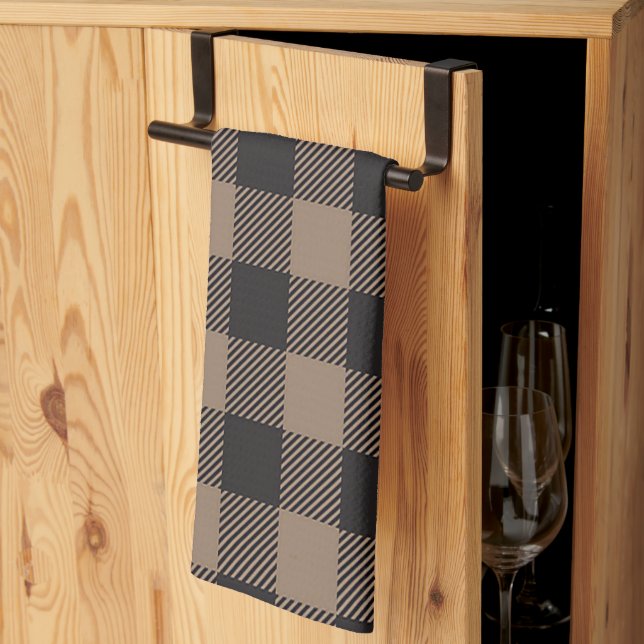 Brown Black Gingham Buffalo Plaid Farmhouse Tea Towel (Thirds Fold)