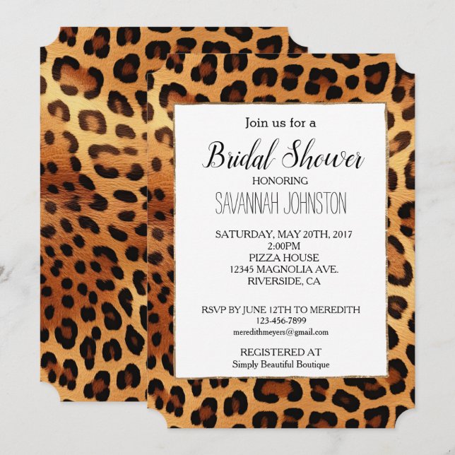 Brown Black Golden Leopard Print Invitation (Front/Back)