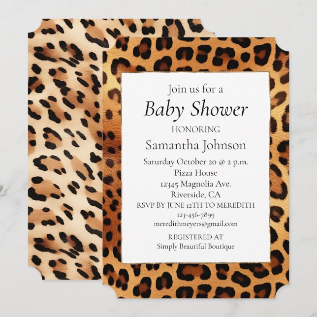 Brown Black Golden Leopard Print Invitation (Front/Back)
