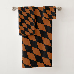 Brown Black Harlequin Diamonds Checkers Design  Bath Towel Set