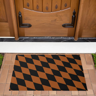 Brown Black Harlequin Diamonds Checkers Design Doormat