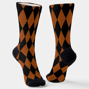 Brown Black Harlequin Diamonds Checkers Design  Socks