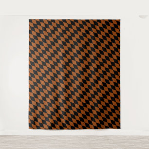 Brown Black Harlequin Diamonds Checkers Design Tapestry