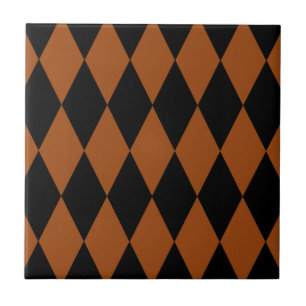 Brown Black Harlequin Diamonds Checkers Design Tile