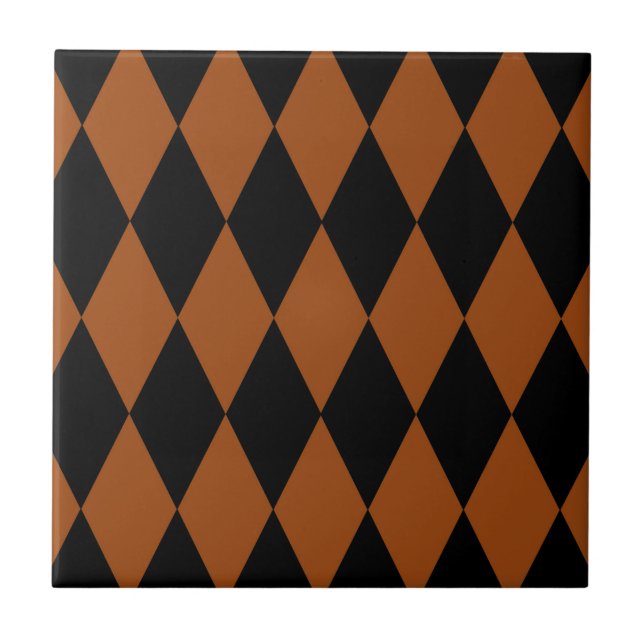 Brown Black Harlequin Diamonds Checkers Design  Tile (Front)