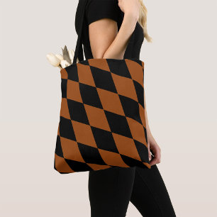 Brown Black Harlequin Diamonds Checkers Design Tote Bag