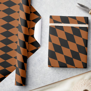 Brown Black Harlequin Diamonds Checkers Design Wrapping Paper