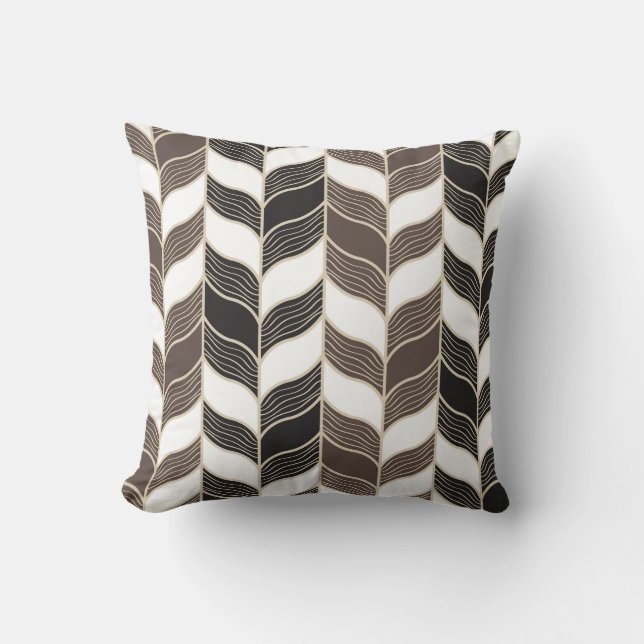 Brown Black Herringbone Handdrawn Pattern Cushion (Front)