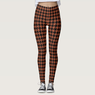 Brown Black Houndstooth Check Leggings