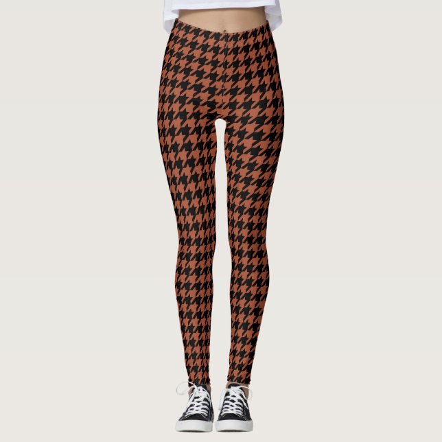 Brown Black Houndstooth Check Leggings (Front)