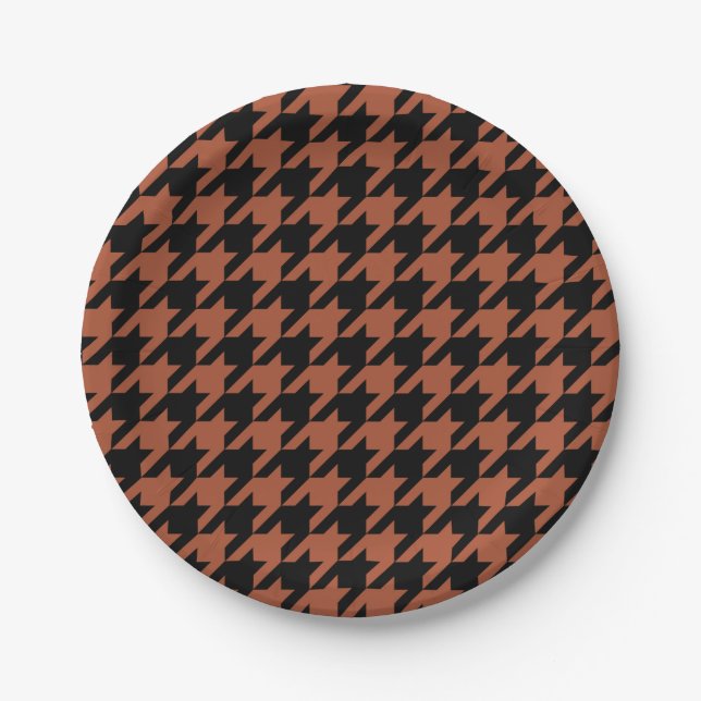 Brown Black Houndstooth Plaid  Paper Plate (Front)
