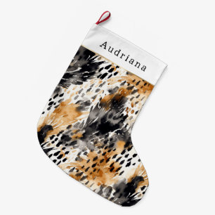 Brown Black Leopard Animal Abstract Christmas Large Christmas Stocking