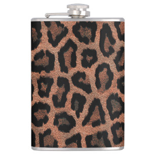Brown Black Leopard Animal Print Hip Flask