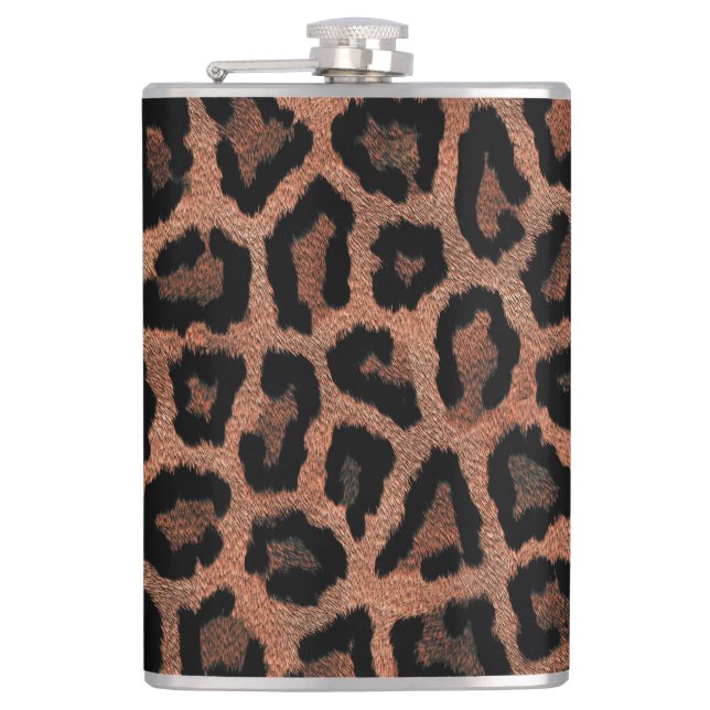Brown Black Leopard Animal Print Hip Flask (Front)