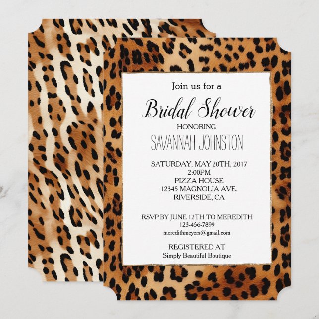 Brown Black Leopard Animal Print Invitation (Front/Back)