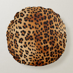 Brown Black Leopard Animal Print Round Cushion