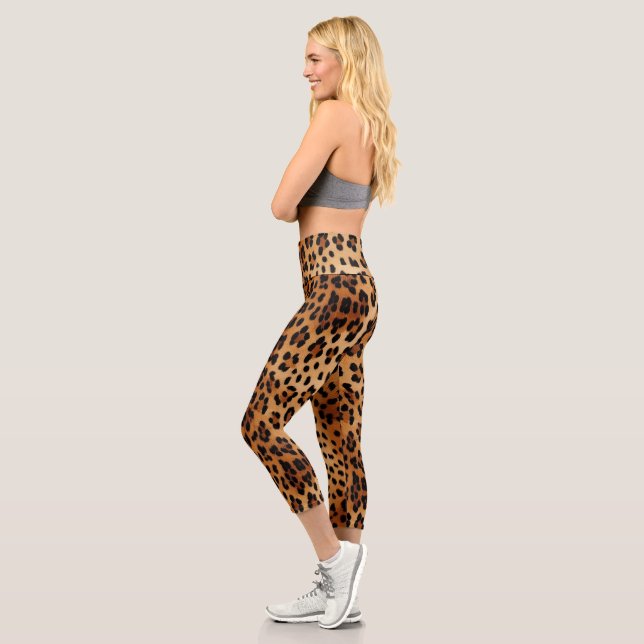 Brown Black Leopard Print Capri Leggings (Left)
