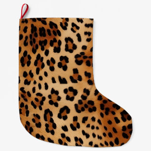 Brown Black Leopard Print Large Christmas Stocking