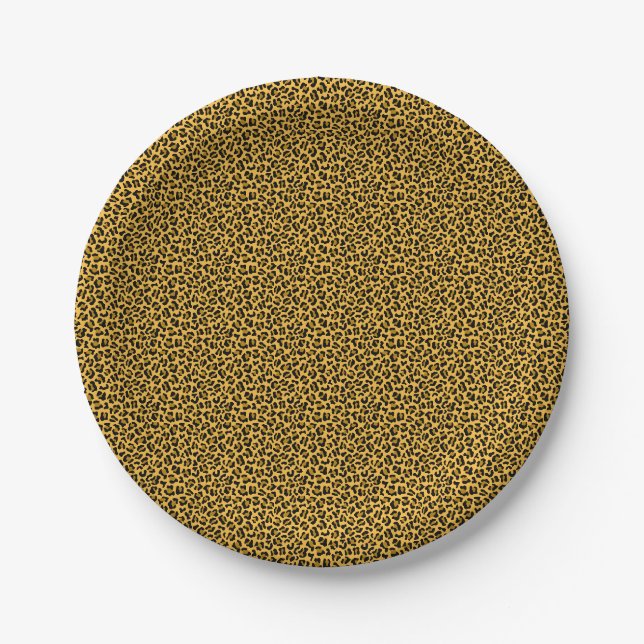 Brown black leopard skin pattern paper plate (Front)