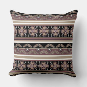 Brown black mexican ornament stripes cushion