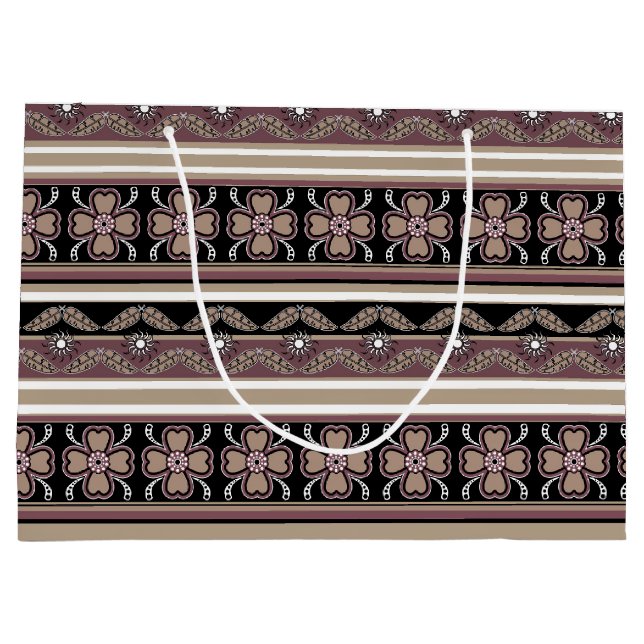 Brown black mexican ornament stripes large gift bag (Back)