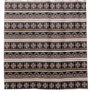 Brown black mexican ornament stripes shower curtain