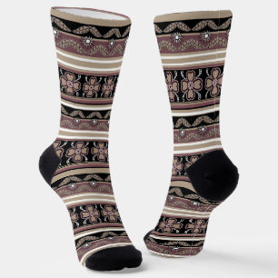 Brown black mexican ornament stripes socks