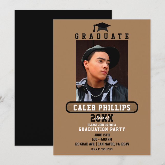 Brown & Black Modern School Graduation Party  Invitation (Front/Back)