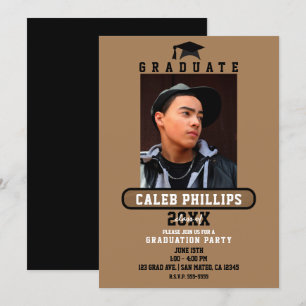 Brown & Black Modern School Graduation Party  Invitation